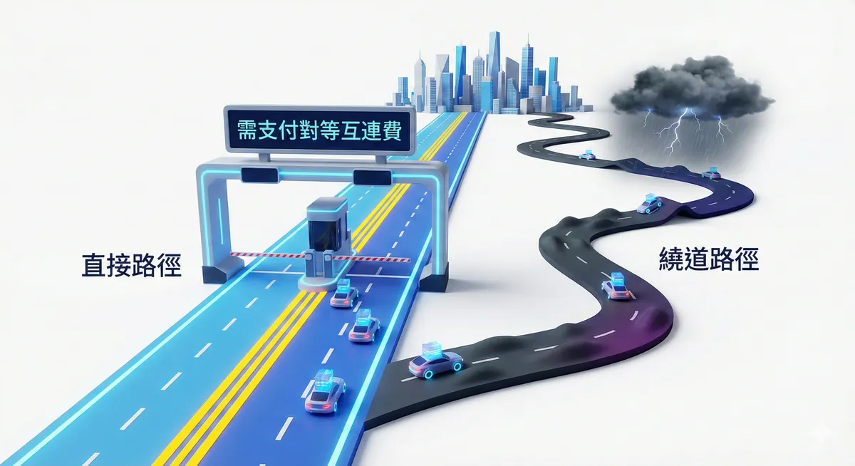 支付對等互連費與繞道路徑對比